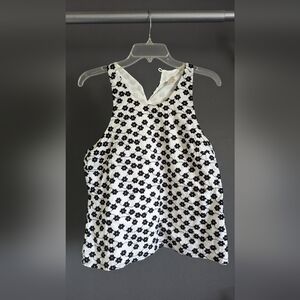 JCrew Tank Top Keyhole and button back closure White with black embroide